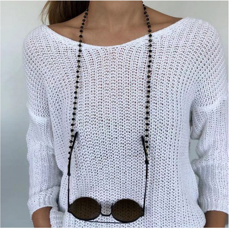 European And American Cross-mirror Jewelry Black Crystal Beaded Glasses Chain Sunglasses Accessories EN009