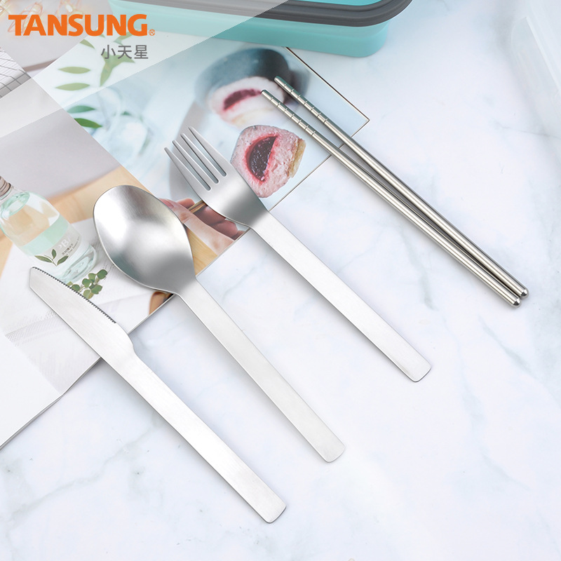 430 Stainless Steel Cutlery Four-piece Set Student Steak Knife And Fork Chopsticks Storage Utensils Travel Outdoor Portable Cutlery