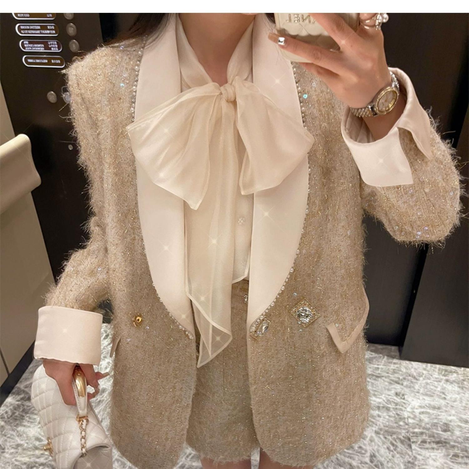 Small Fragrant Style Suit Spring And Winter Rich Family Girl Elegant Socialite Cotton Thickened Design Sense Coat Women's 1646