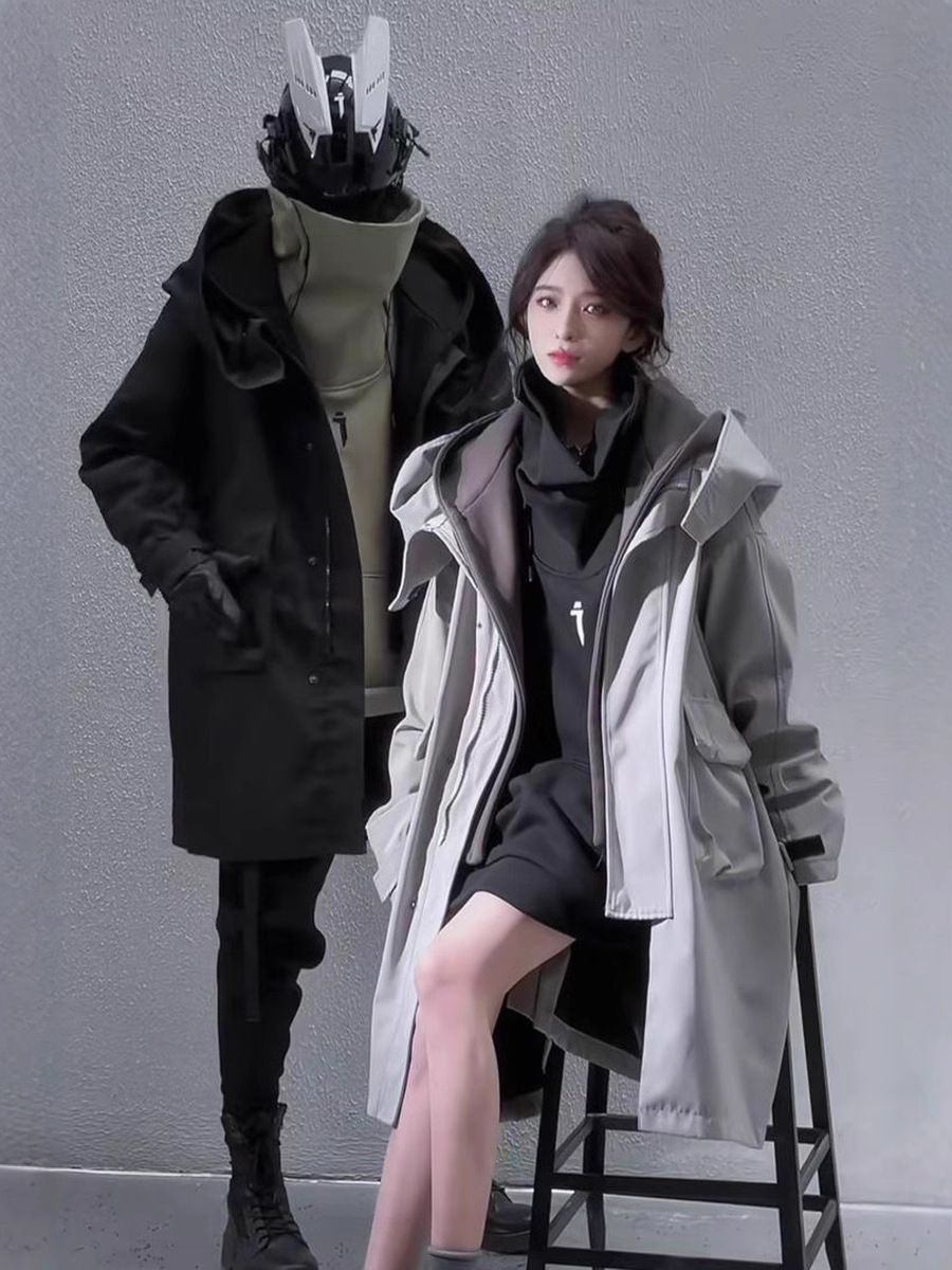 Jiye Heavy Industry National Spring And Autumn Fake Two-Piece Workwear Patchwork Windbreaker Men's Loose Casual Mid-Length Jacket