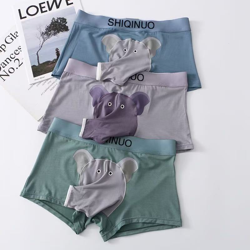Elephant Cartoon Pattern Men's Modal Underwear Men's Breathable And Comfortable Boxer Briefs Fashionable Shorts Men's Antibacterial Underwear