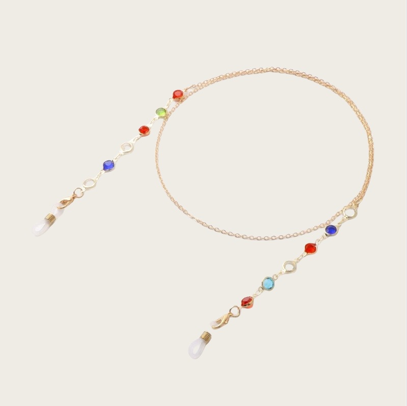 Sunglasses Hanging Neck Colorful Rhinestone Glass Pendant Chain Sunglasses Hanging Chain Reading Glasses Mask Anti-Lost Chain Jewelry