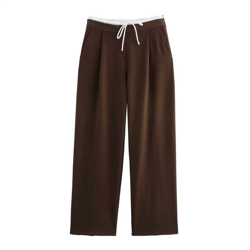 Foreign Trade European And American Fashion Versatile High-Waisted Tie Loose Straight Casual Pants