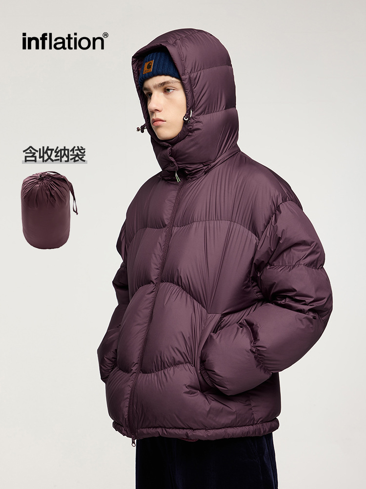 Lightweight And Portable Puff-shaped Down Jacket In Solid Color With A Hood