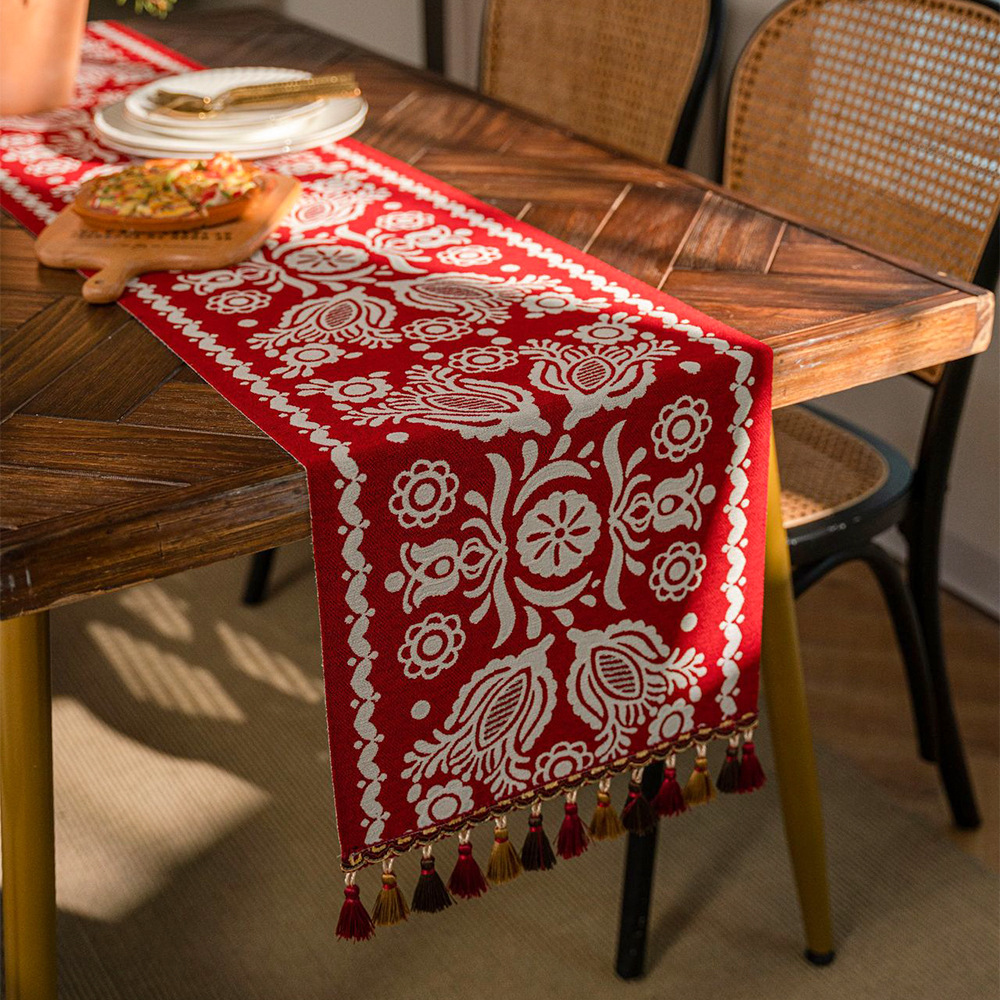 Jacquard Chinese Table Runner Family Happy Tea Table Red Tea Table Cloth Long Tea Table Cloth Festive Tea Table Mat