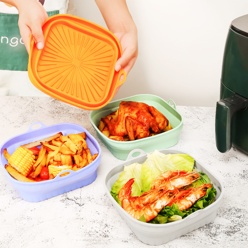 Folding Air Fryer Silicone Baking Tray Integrated Silicone Lined High Temperature Resistant Silicone Air Fryer Mat