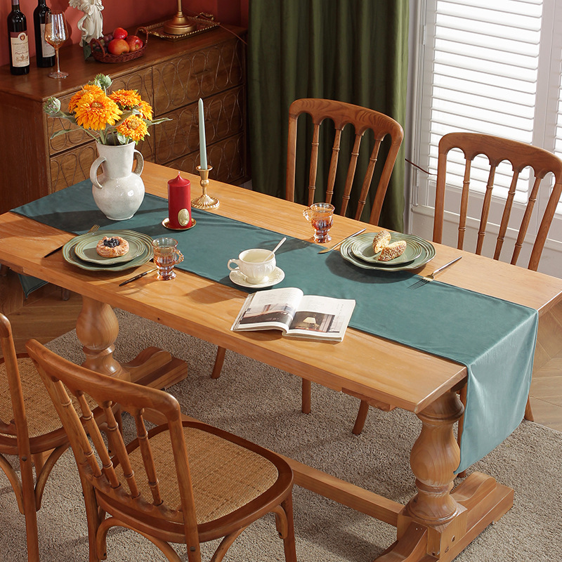 American Solid Color Series Table Flag Nordic Style Simple Tea Set Decoration Velvet Dining Table Tassel Tea Set
