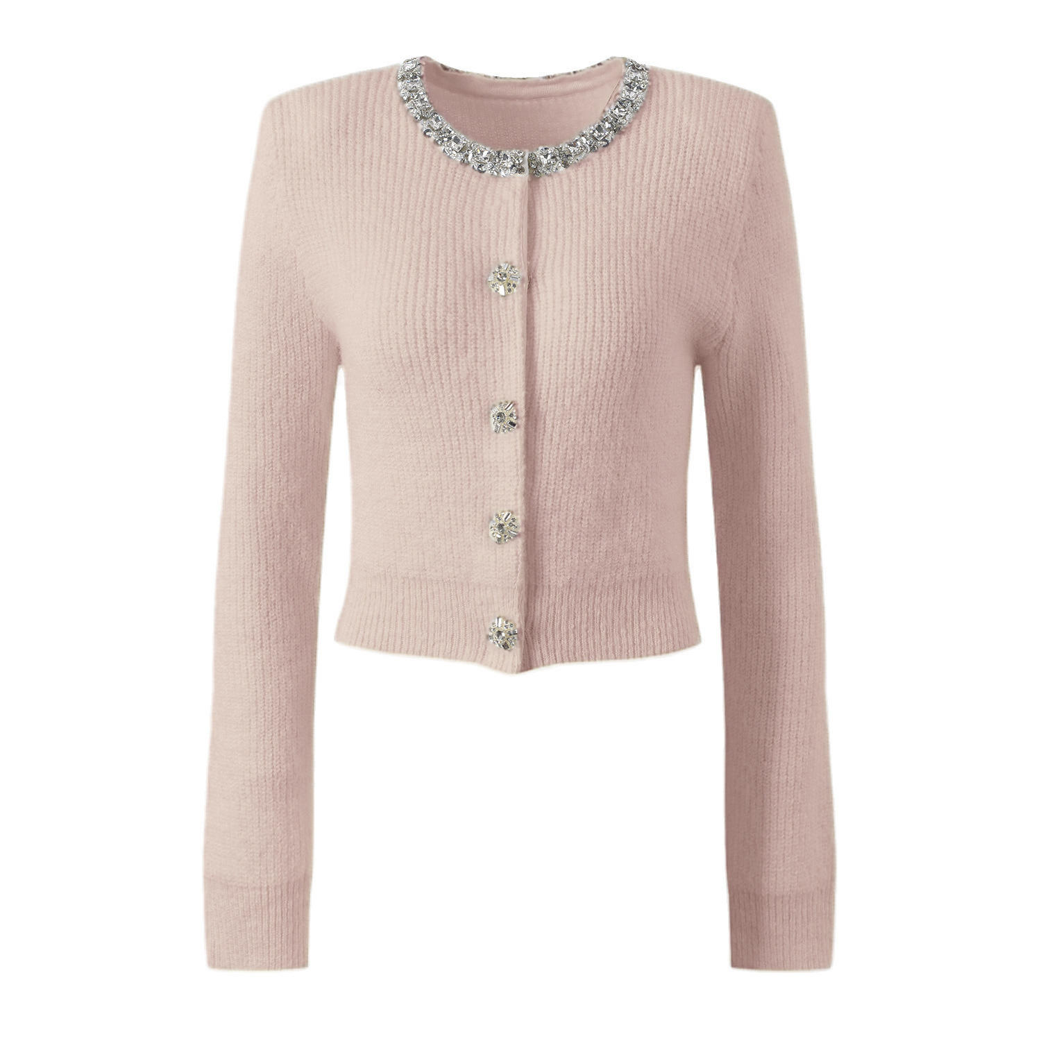 Chanel-style Crew Neck Sweater, Handcrafted Rhinestone-embellished Knitwear, Slimming Top That Can Be Worn As An Inner Or Outer Layer.
