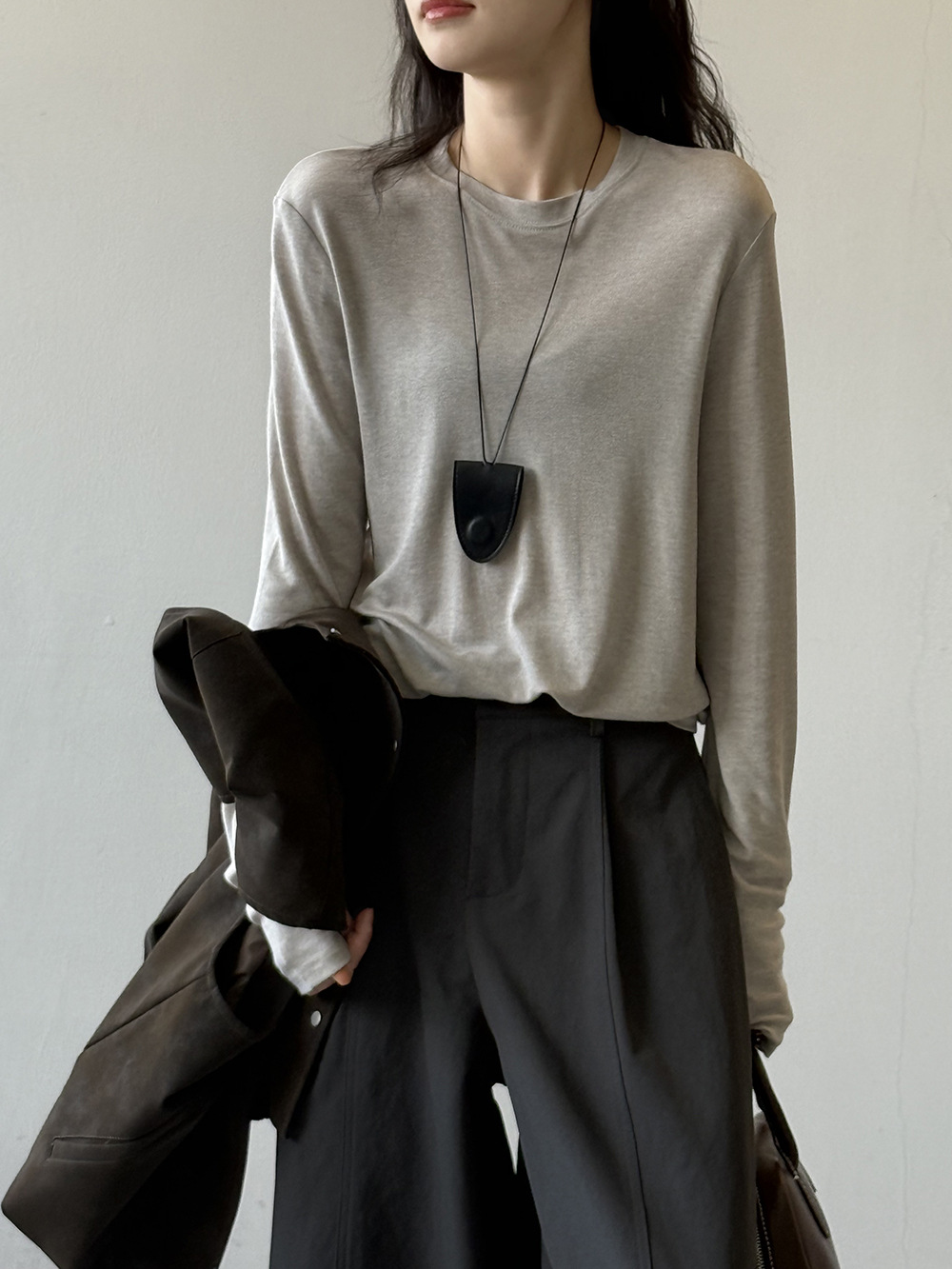 Solid Color Tencel Wool Long-sleeved T-shirt