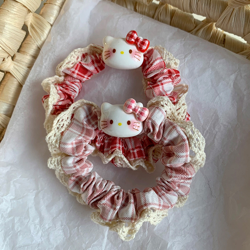Sweet Cat Lace Kt Hair Tie Ponytail Scrunchie High-Value Cute Cartoon Hair Accessory For Girls