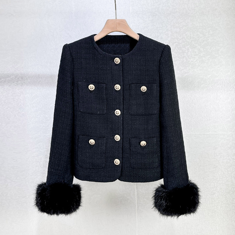 Autumn Elegant Short Round Collar Collar Fur Design Versatile Top