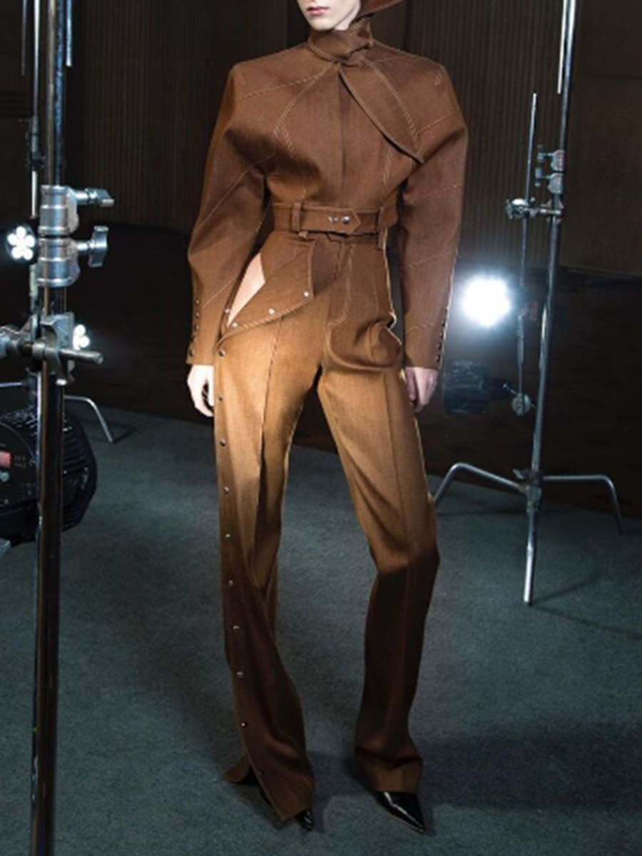 Stylish And Unique Suit With A Tie-neck Design, Slim-fitting Long-sleeved Trousers